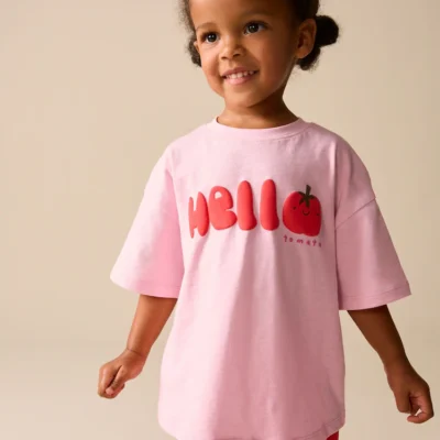 pink tomato character short sleeve t shirt and cycle shorts set (3mths 7yrs)