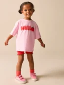pink tomato character short sleeve t shirt and cycle shorts set (3mths 7yrs)