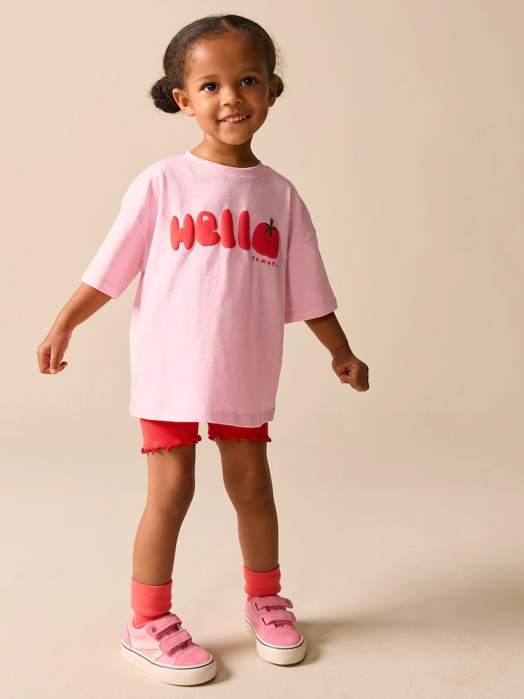 pink tomato character short sleeve t shirt and cycle shorts set (3mths 7yrs) pink tomato character short sleeve t shirt and cycle shorts set (3mths 7yrs)