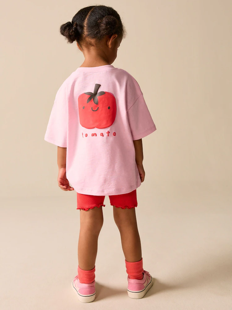 pink tomato character short sleeve t shirt and cycle shorts set (3mths 7yrs) pink tomato character short sleeve t shirt and cycle shorts set (3mths 7yrs)