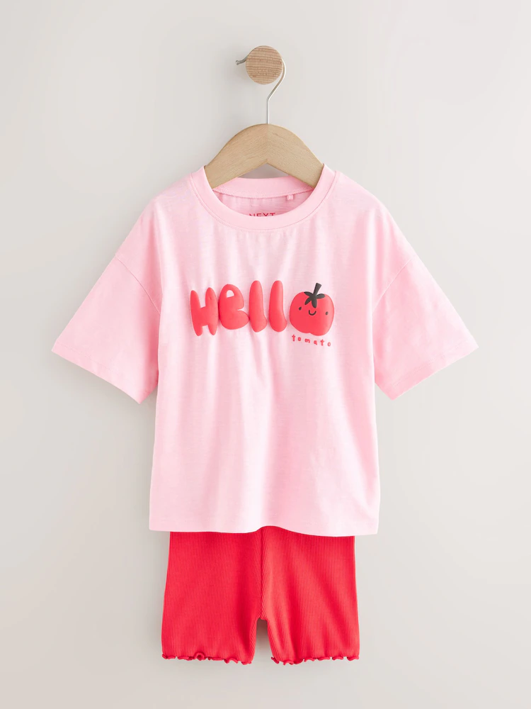 pink tomato character short sleeve t shirt and cycle shorts set (3mths 7yrs) pink tomato character short sleeve t shirt and cycle shorts set (3mths 7yrs)