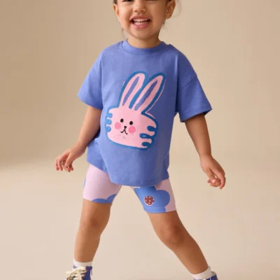 blue bunny short sleeve t shirt and cycle shorts set (3mths 7yrs)