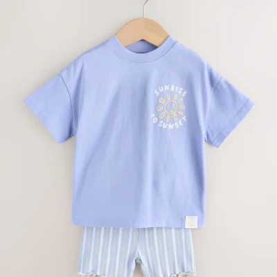 blue sunshine short sleeve t shirt and cycle shorts set (3mths 7yrs)