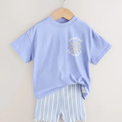 blue sunshine short sleeve t shirt and cycle shorts set (3mths 7yrs)