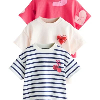 red hearts t shirts 3 pack (3mths 7yrs)