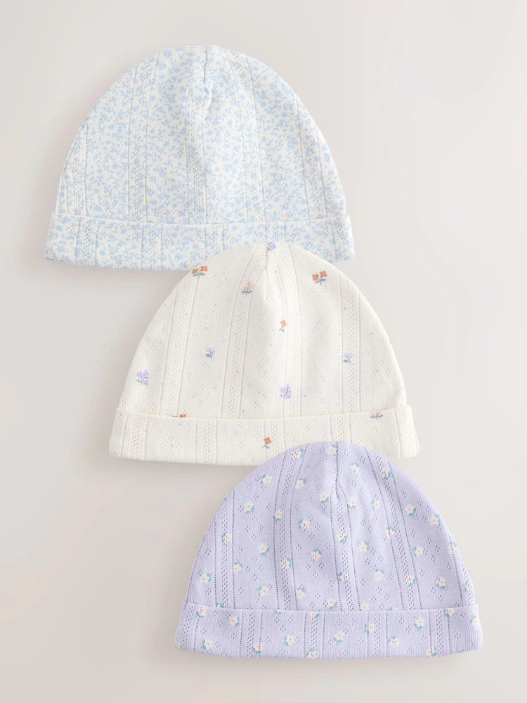 multi pointelle baby beanies 3 pack (0 18mths) multi pointelle baby beanies 3 pack (0 18mths)