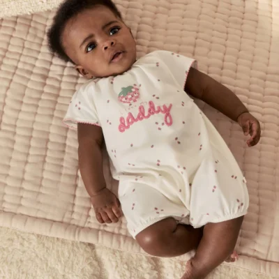 ecru fruit all over print i love my daddy jersey baby romper