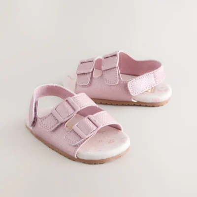 pink shimmer touch and fasten baby sandals (0 24mths)