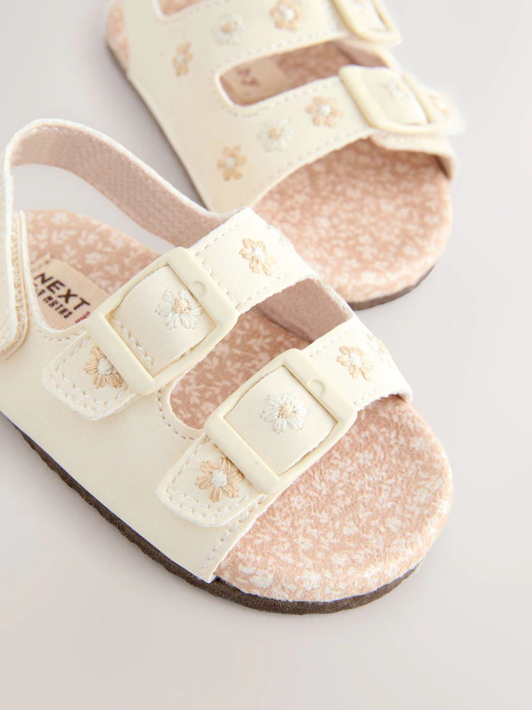 neutral floral touch and fasten baby sandals (0 24mths) neutral floral touch and fasten baby sandals (0 24mths)
