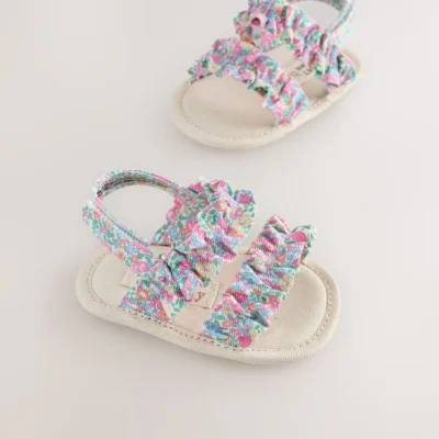 pink floral baby ruffle sandals (0 24mths)