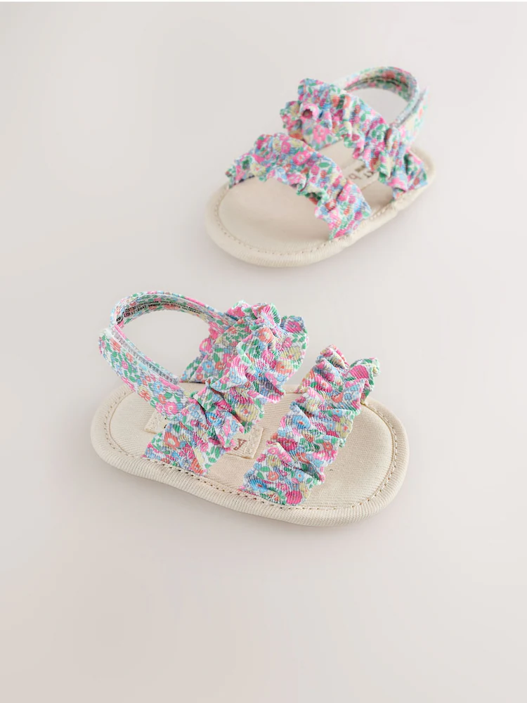 pink floral baby ruffle sandals (0 24mths) pink floral baby ruffle sandals (0 24mths)