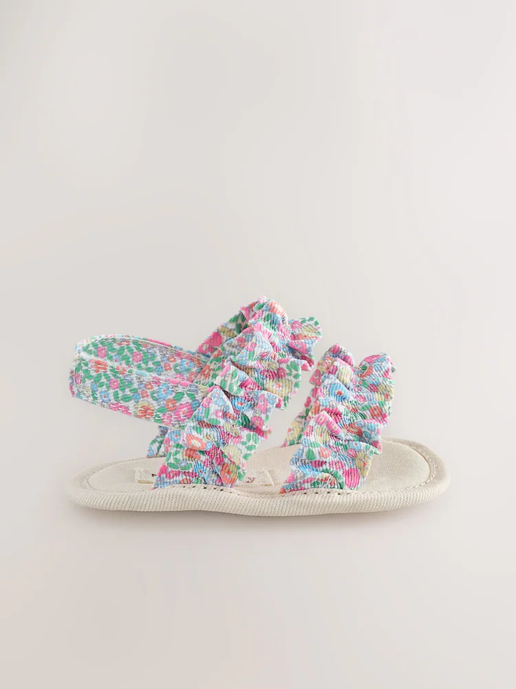pink floral baby ruffle sandals (0 24mths) pink floral baby ruffle sandals (0 24mths)