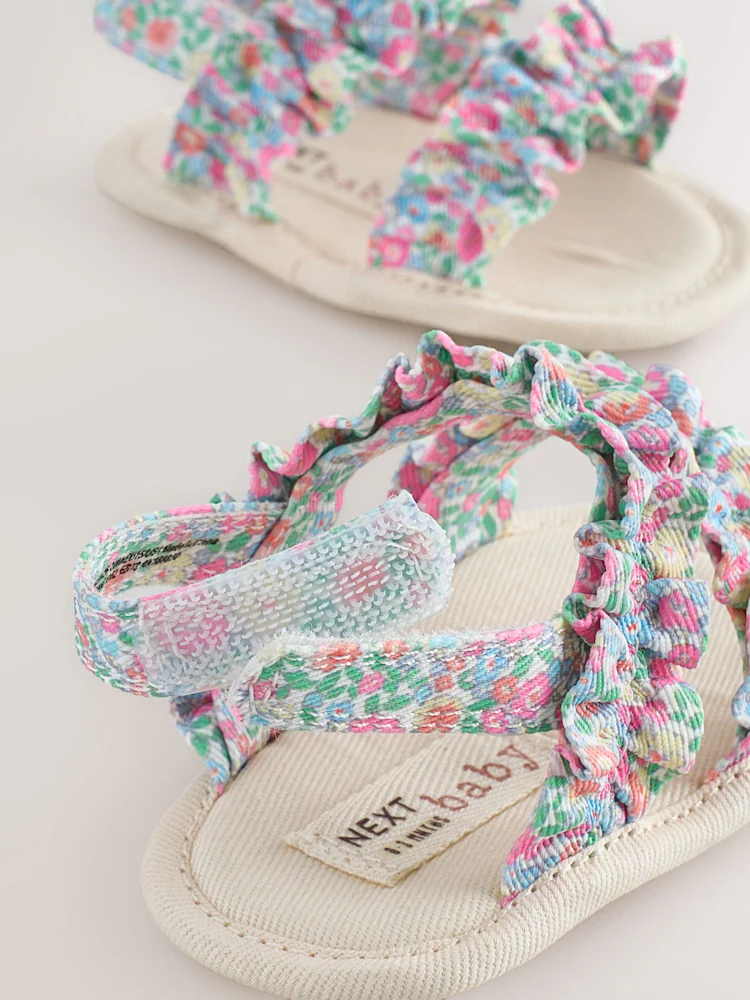 pink floral baby ruffle sandals (0 24mths) pink floral baby ruffle sandals (0 24mths)
