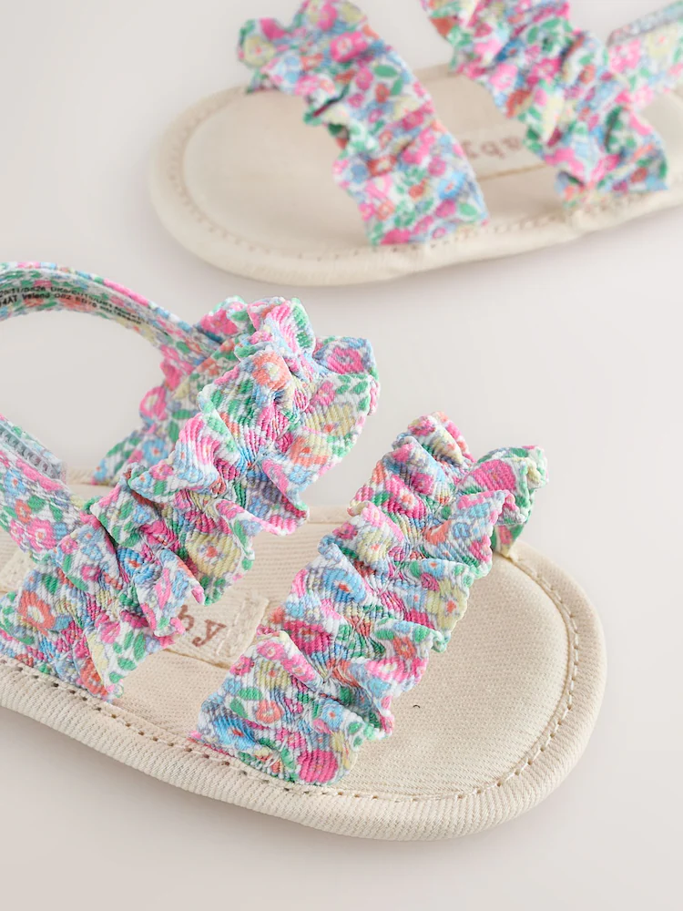 pink floral baby ruffle sandals (0 24mths) pink floral baby ruffle sandals (0 24mths)