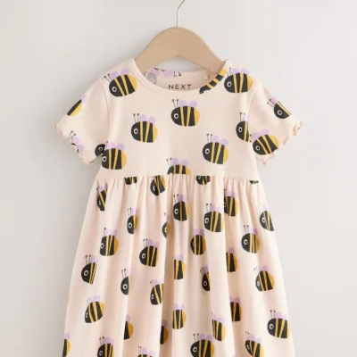 blue floral short sleeve ribbed dress (3mths 7yrs) (copy)