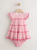 red strawberry baby tiered woven dress and knickers set 2 piece (0mths 2yrs)