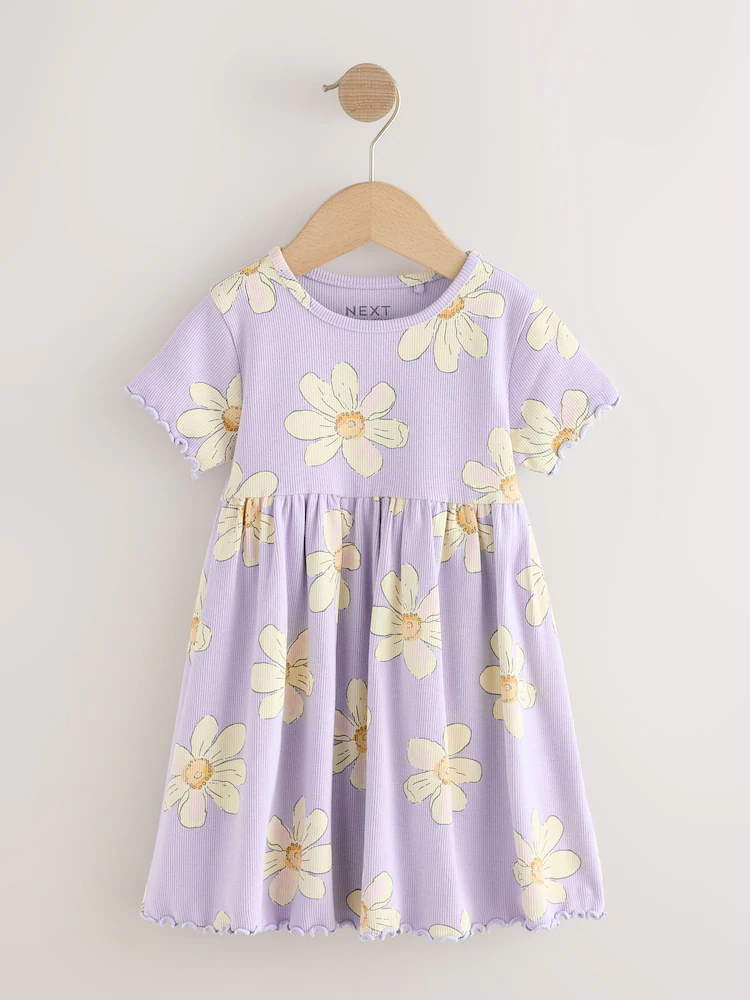 lilac daisy short sleeve ribbed dress (3mths 7yrs) lilac daisy short sleeve ribbed dress (3mths 7yrs)