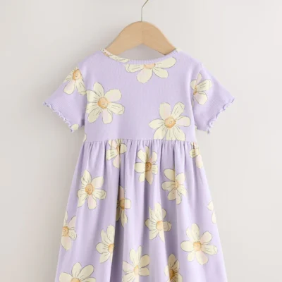 lilac daisy short sleeve ribbed dress (3mths 7yrs)