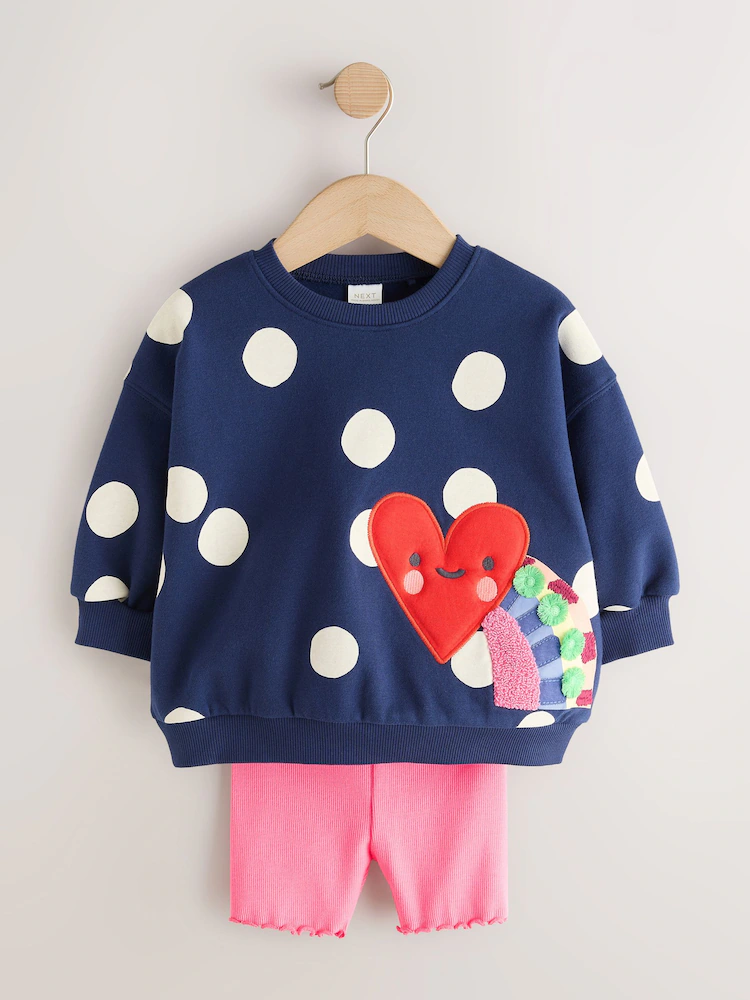 navy blue polka dot heart crew neck sweatshirt & shorts set (3mths 7yrs) navy blue polka dot heart crew neck sweatshirt & shorts set (3mths 7yrs)