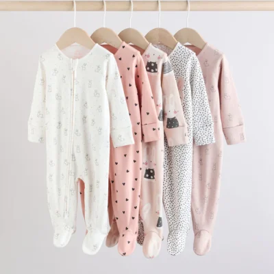 brown/cream 5 pack two way zip baby sleepsuits (0mths 2yrs)