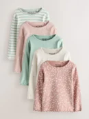 neutral long sleeve rib tops 5 pack (3mths 7yrs)