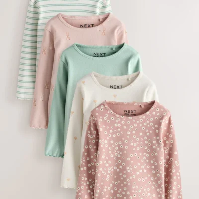 neutral long sleeve rib tops 5 pack (3mths 7yrs)