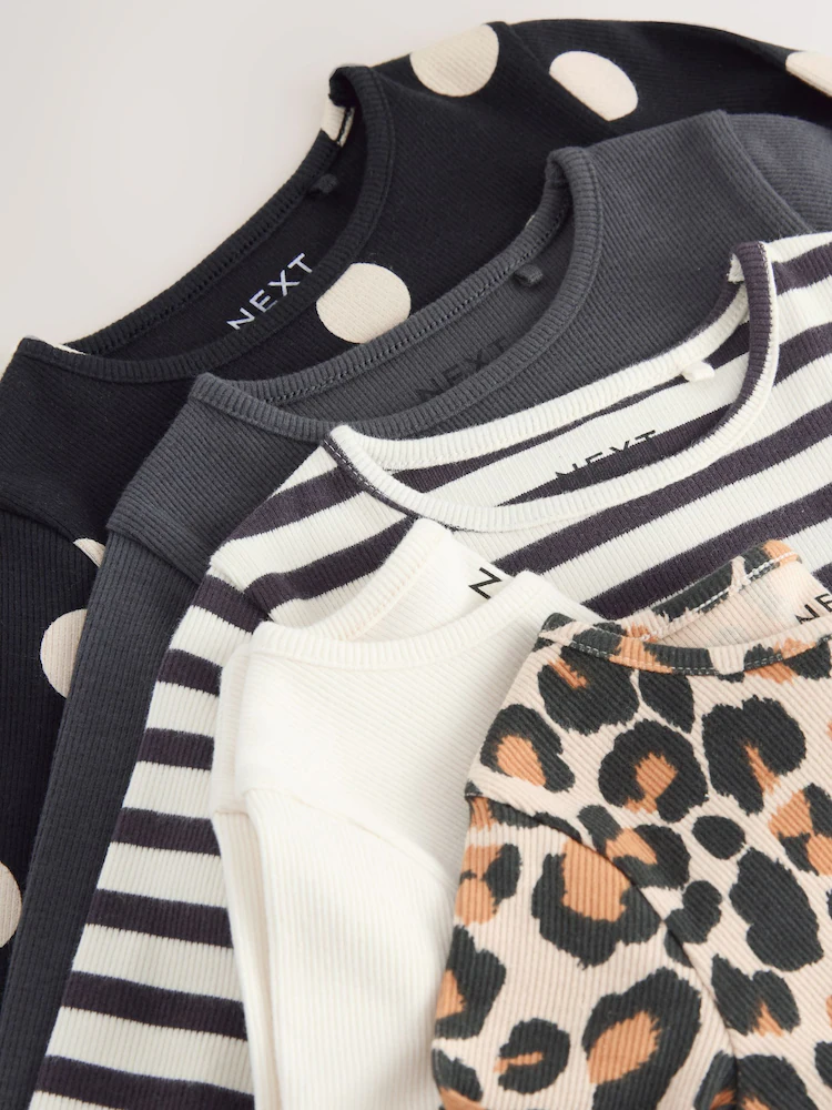 black/white long sleeve rib tops 5 pack (3mths 7yrs) black/white long sleeve rib tops 5 pack (3mths 7yrs)