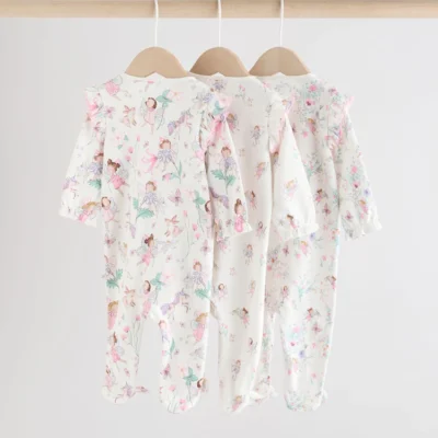 ecru fairy two way zip baby sleepsuits 3 pack (0 2yrs)