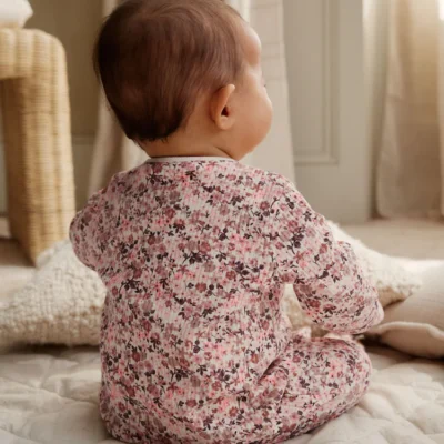 pink/rust ditsy floral 5 pack baby sleepsuits (0 2yrs)