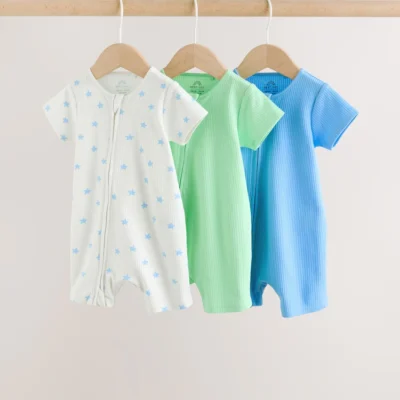 blue two way zip baby rompers 3 pack (0mths 3yrs)