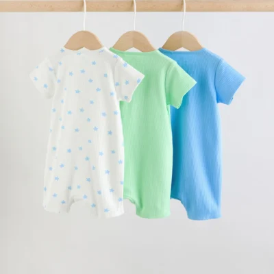 blue two way zip baby rompers 3 pack (0mths 3yrs)