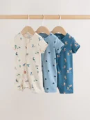 teal blue two way zip baby rompers 3 pack (0mths 3yrs)