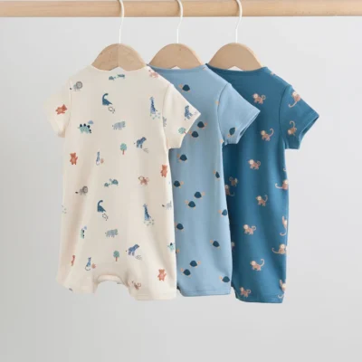 teal blue two way zip baby rompers 3 pack (0mths 3yrs)