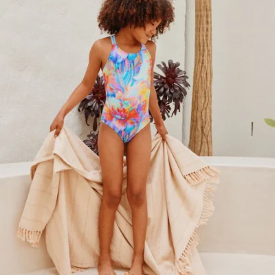 blue swirl double strap swimsuit (3 16yrs)