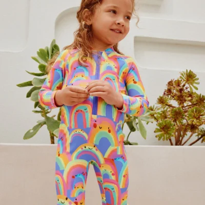 coral pink ditsy floral long leg sunsafe swimsuit (3mths 7yrs) (copy)