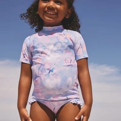 lilac purple butterfly foil short sleeved sunsafe swim set (3mths 10yrs)