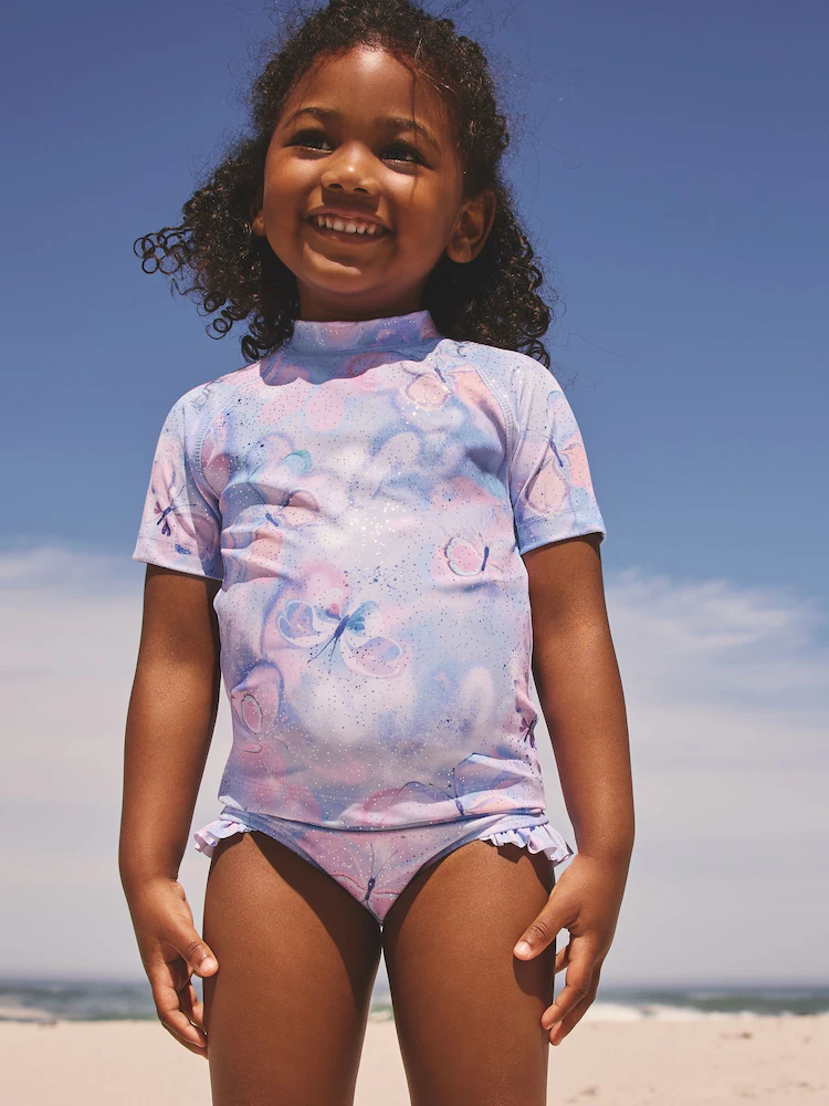 lilac purple butterfly foil short sleeved sunsafe swim set (3mths 10yrs) lilac purple butterfly foil short sleeved sunsafe swim set (3mths 10yrs)