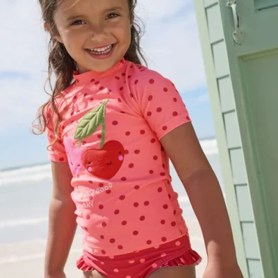 pink/ red cherry short sleeved sunsafe swim set (3mths 10yrs)