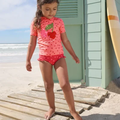 pink/ red cherry short sleeved sunsafe swim set (3mths 10yrs)