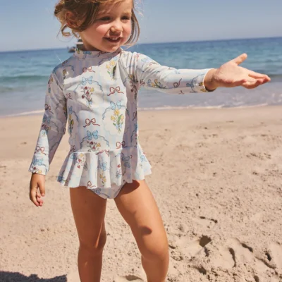 blue/white bow sunsafe swim set (3mths 7yrs)