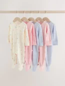 multi pastel character 5 pack two way zip baby sleepsuits (0 2yrs)