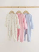 multi pastel character 3 pack two way zip baby sleepsuit (0mths 3yrs)