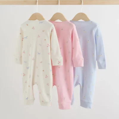multi pastel character 3 pack two way zip baby sleepsuit (0mths 3yrs)