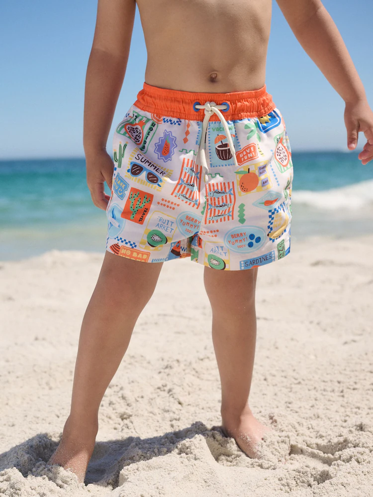 white postcard printed swim shorts (3mths 7yrs) white postcard printed swim shorts (3mths 7yrs)