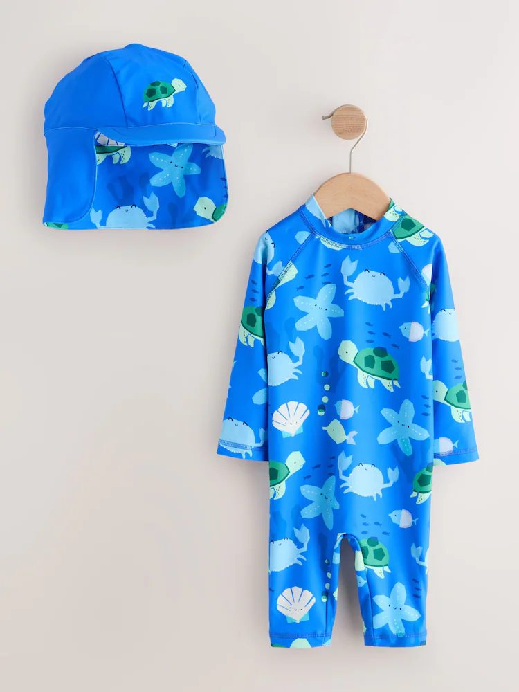 blue sunsafe swimsuit and hat set (3mths 7yrs) blue sunsafe swimsuit and hat set (3mths 7yrs)