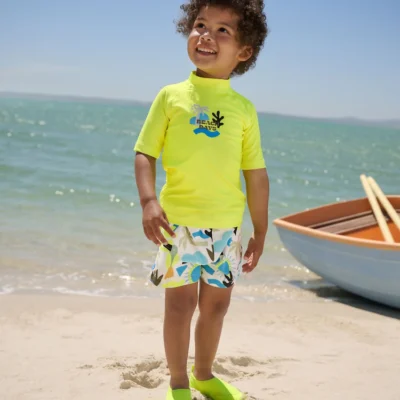 white/red/yellow short sleeve sunsafe rash vest and swim shorts set (3mths 7yrs) (copy)