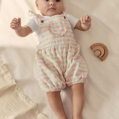 pink check baby dungarees and bodysuits set 2 piece (0mths 2yrs)