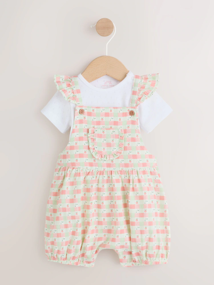 pink check baby dungarees and bodysuits set 2 piece (0mths 2yrs) pink check baby dungarees and bodysuits set 2 piece (0mths 2yrs)