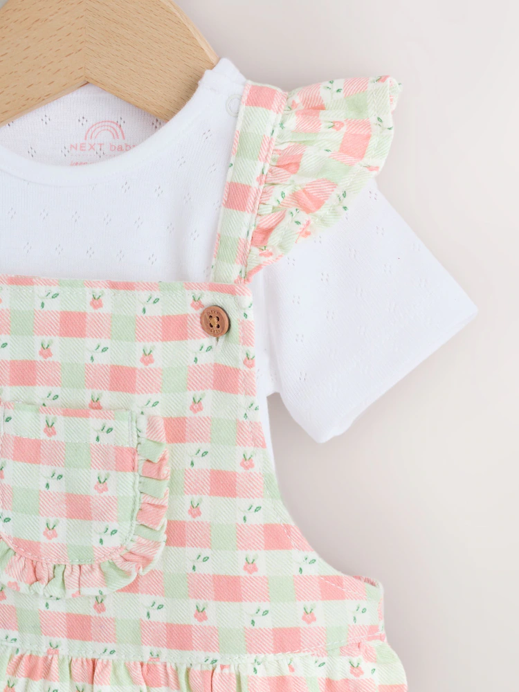 pink check baby dungarees and bodysuits set 2 piece (0mths 2yrs) pink check baby dungarees and bodysuits set 2 piece (0mths 2yrs)