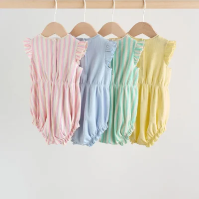 multi pastel stripe frill shoulder baby rompers 4 pack